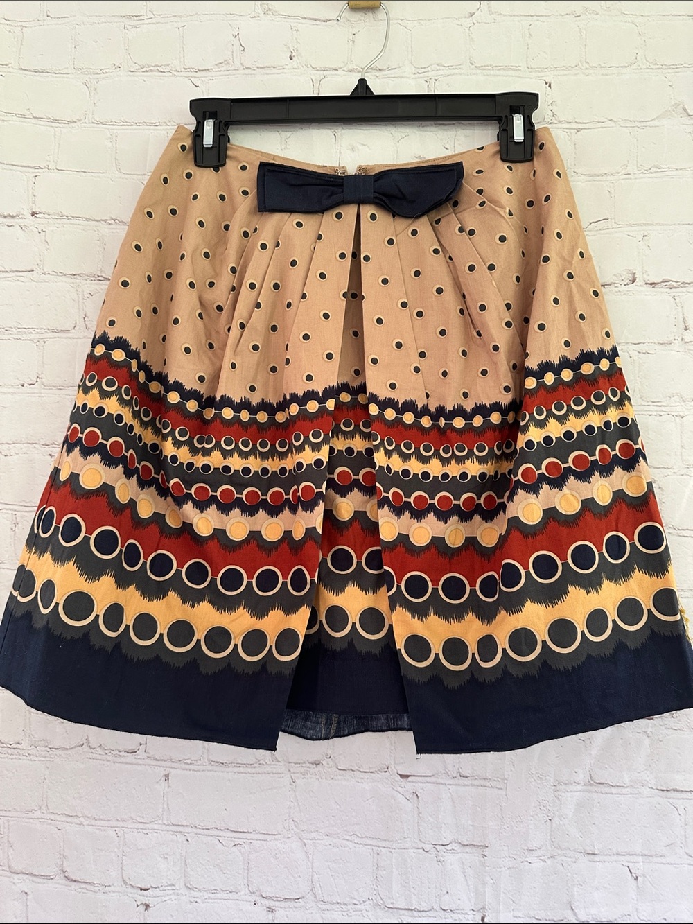 Anthropologie Anna Sui Cotton Wrap Polka Dot Border-Print Skirt with Bow